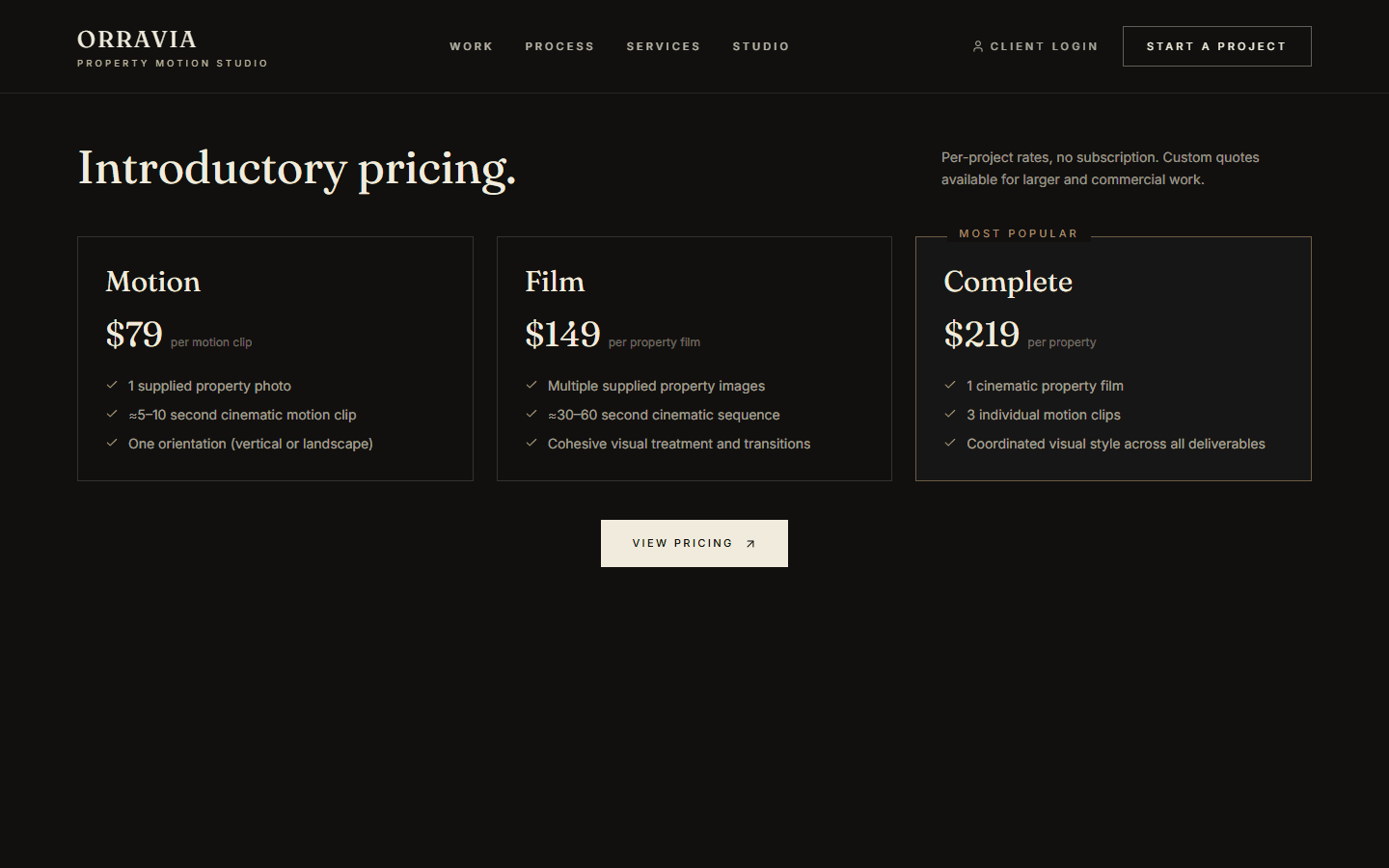 Orravia introductory pricing tiers